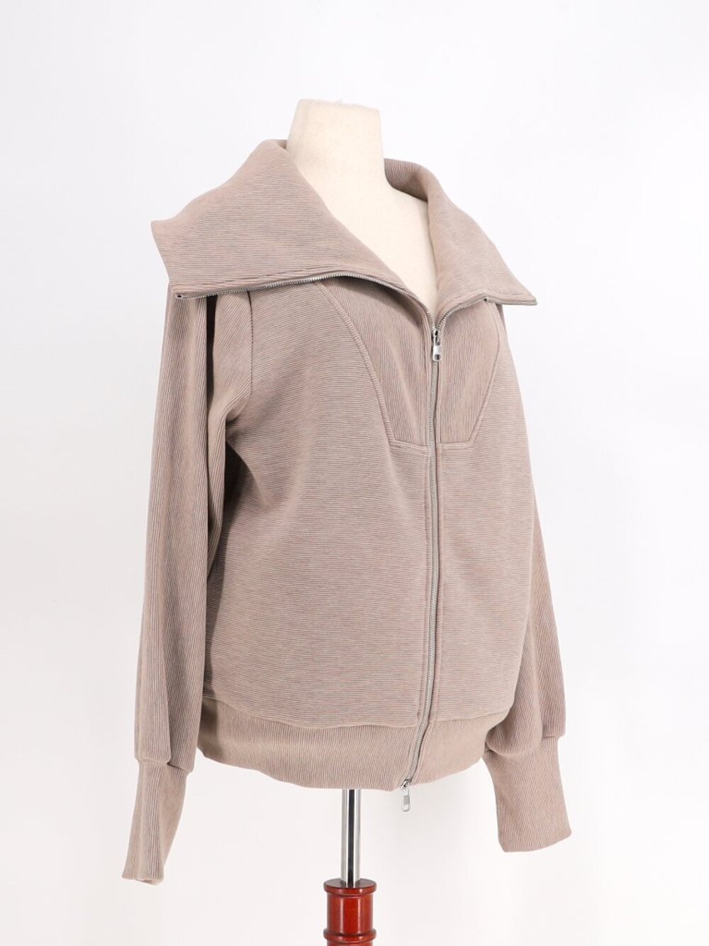VARLEY Ells Ottoman Rib Oversized Zip Through Jacket in Taupe Beige Size L - Picture 2 of 9